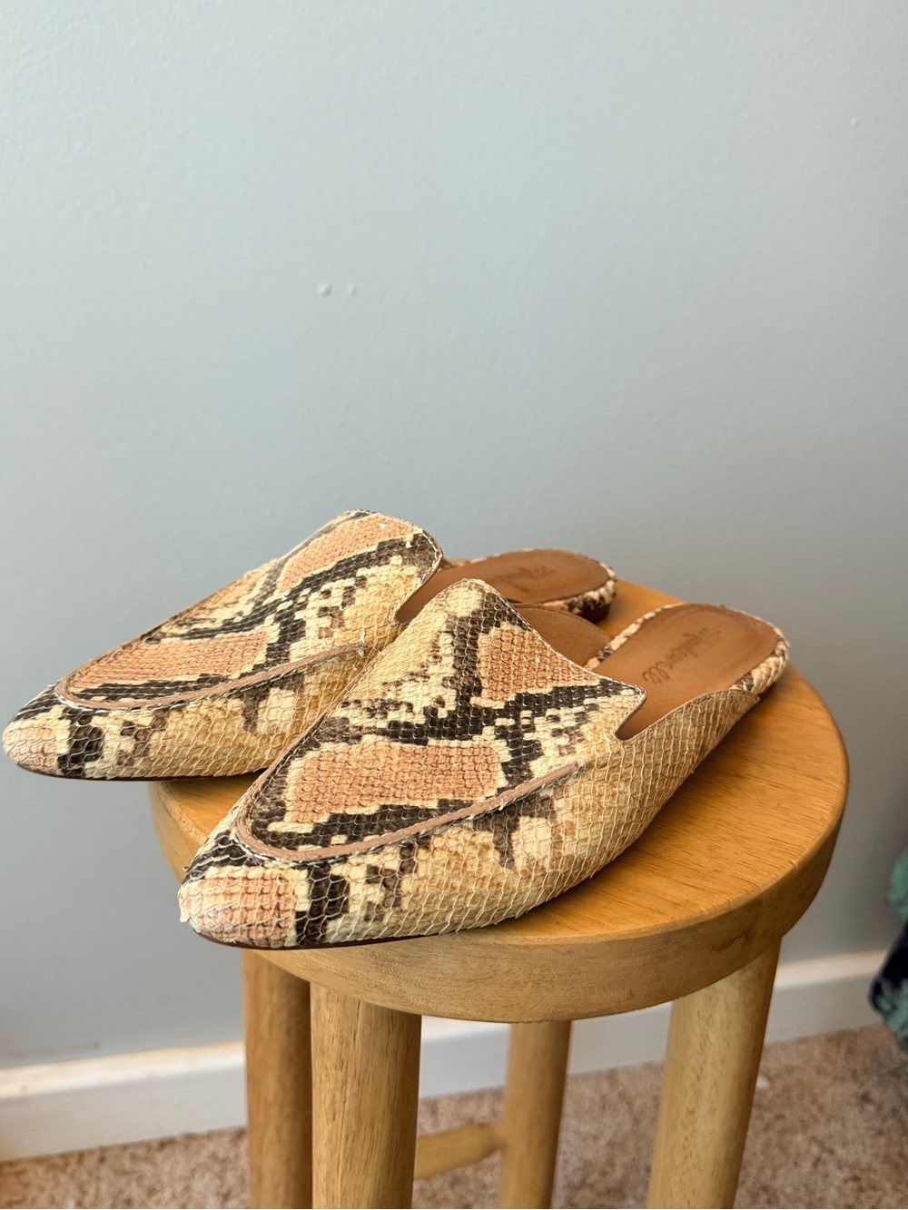 Madewell Beige Snake-Print Slip-On Mules